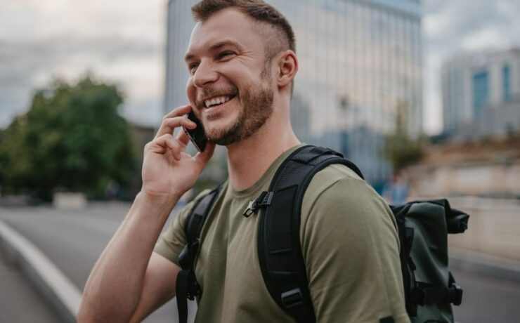 man walking and calling