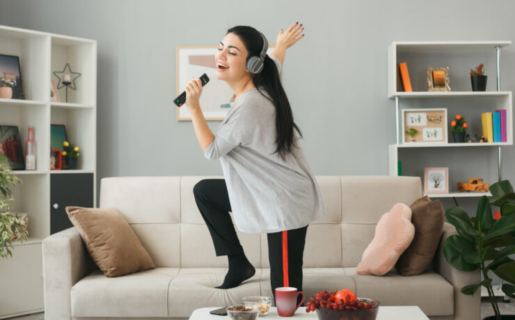 girl singing at home