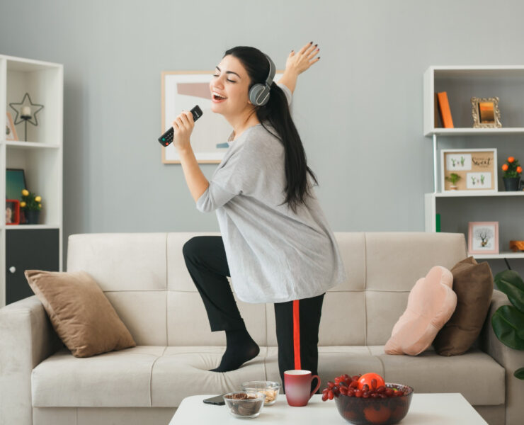 girl singing at home