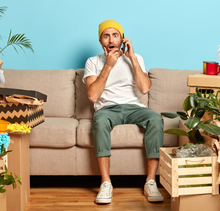 clutter house man guy sofa